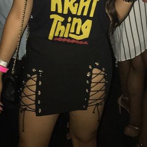 Black lace up mini skirt